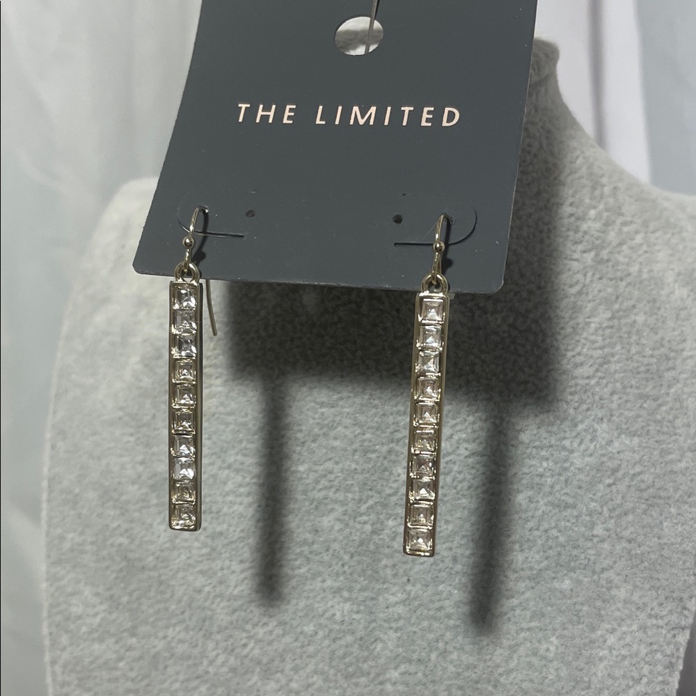 The Limited Gold and Crystal Rectangular Bar dangle Earrings 2”